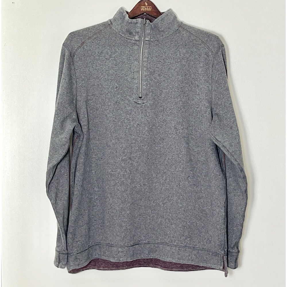 Tommy Bahama 1/4 Zip Pullover Sweater Men's Large Gray Logo Preppy Yacht Dadcore
